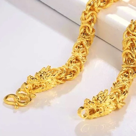 Unisex Gold 24K GP Dragon Pulseira Chain Bracelet - Picture 11 of 14